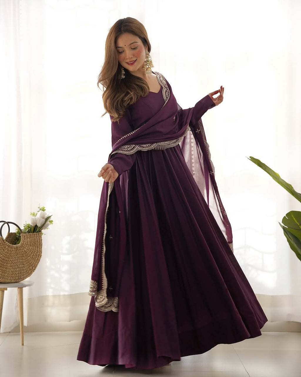 Purple Chanderi silk Prema designer Anarkali suit