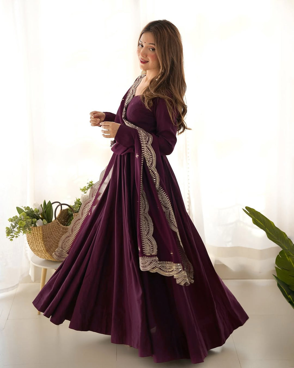 Purple Chanderi silk Prema designer Anarkali suit
