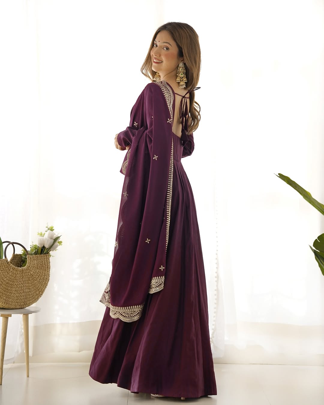 Purple Chanderi silk Prema designer Anarkali suit