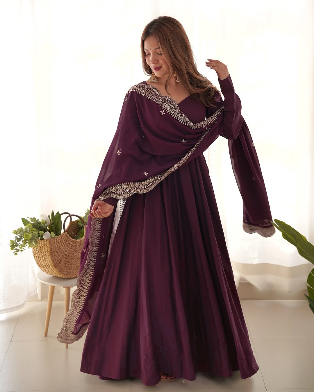 Purple Chanderi silk Prema designer Anarkali suit