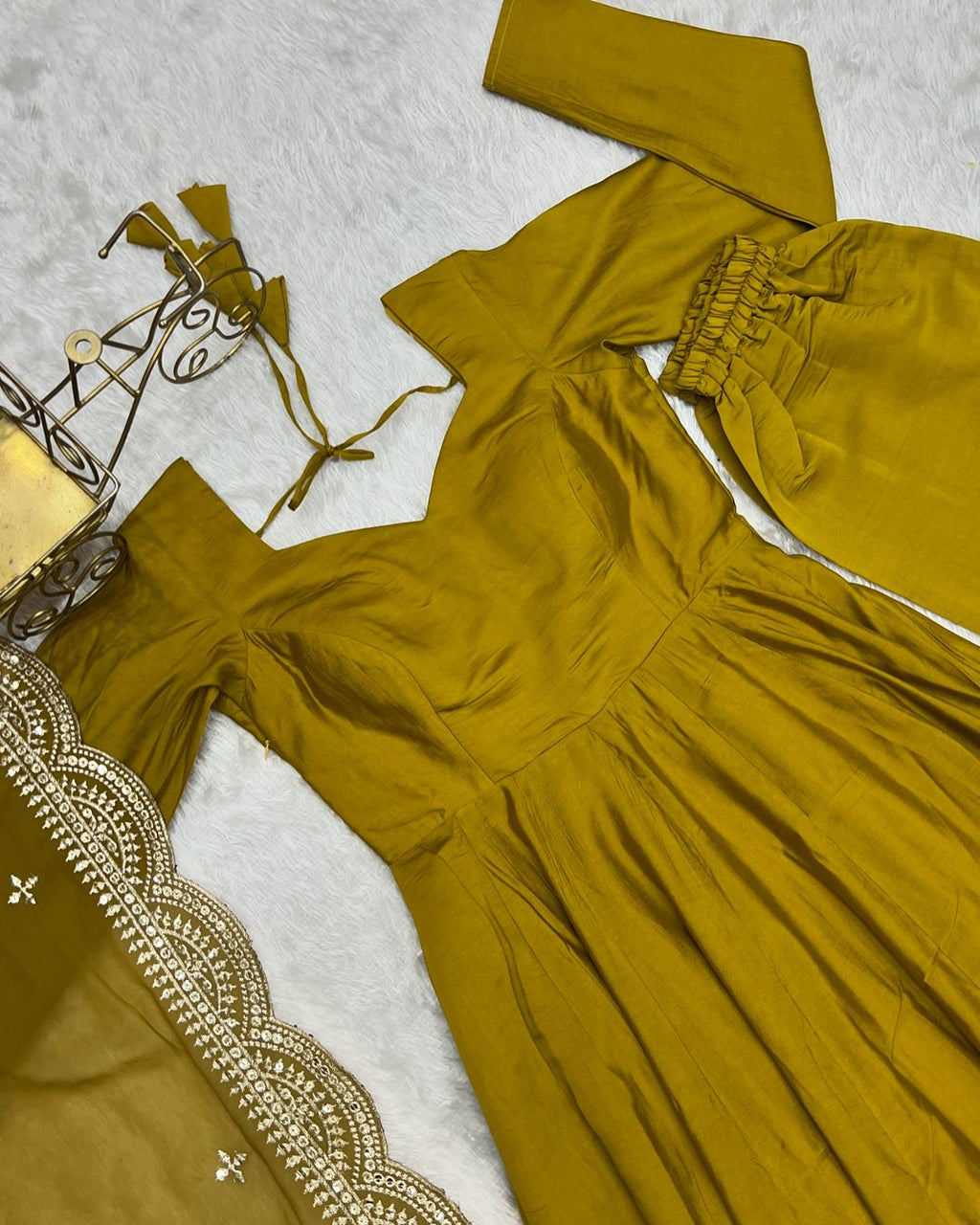 Yellow Chanderi silk Prema designer Anarkali suit