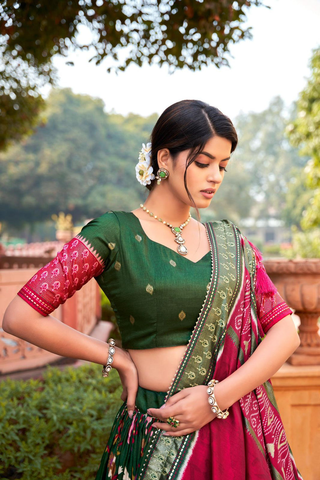 Printed Elegance of Adola Silk Lehenga Set