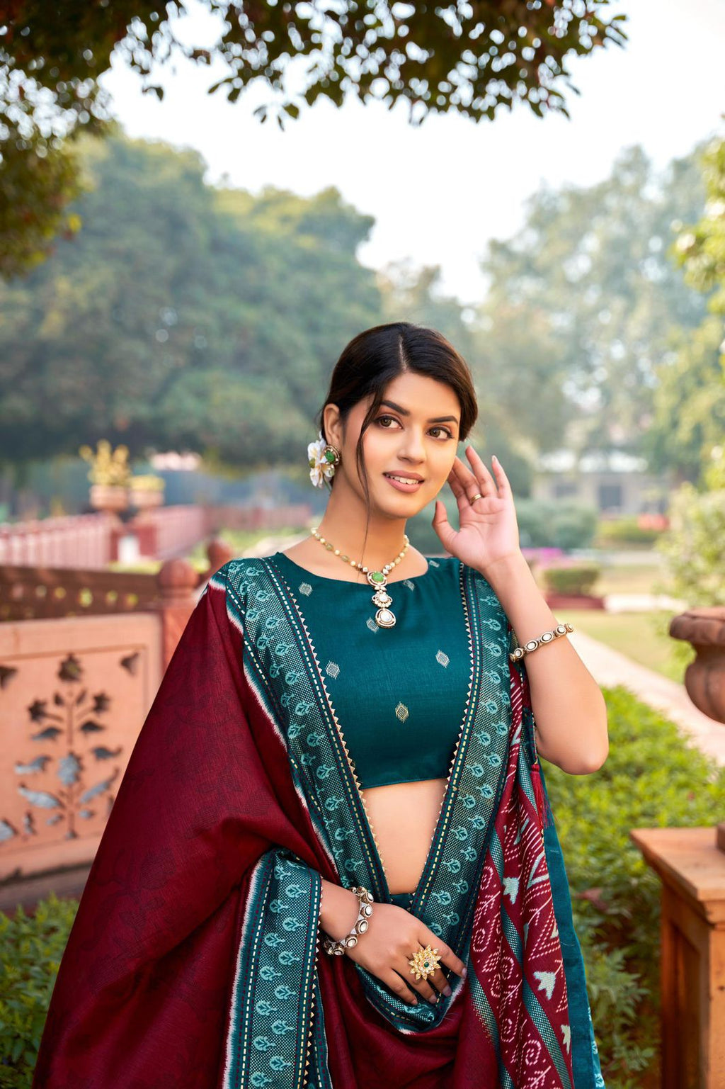 Printed Elegance of Adola Silk Lehenga Set