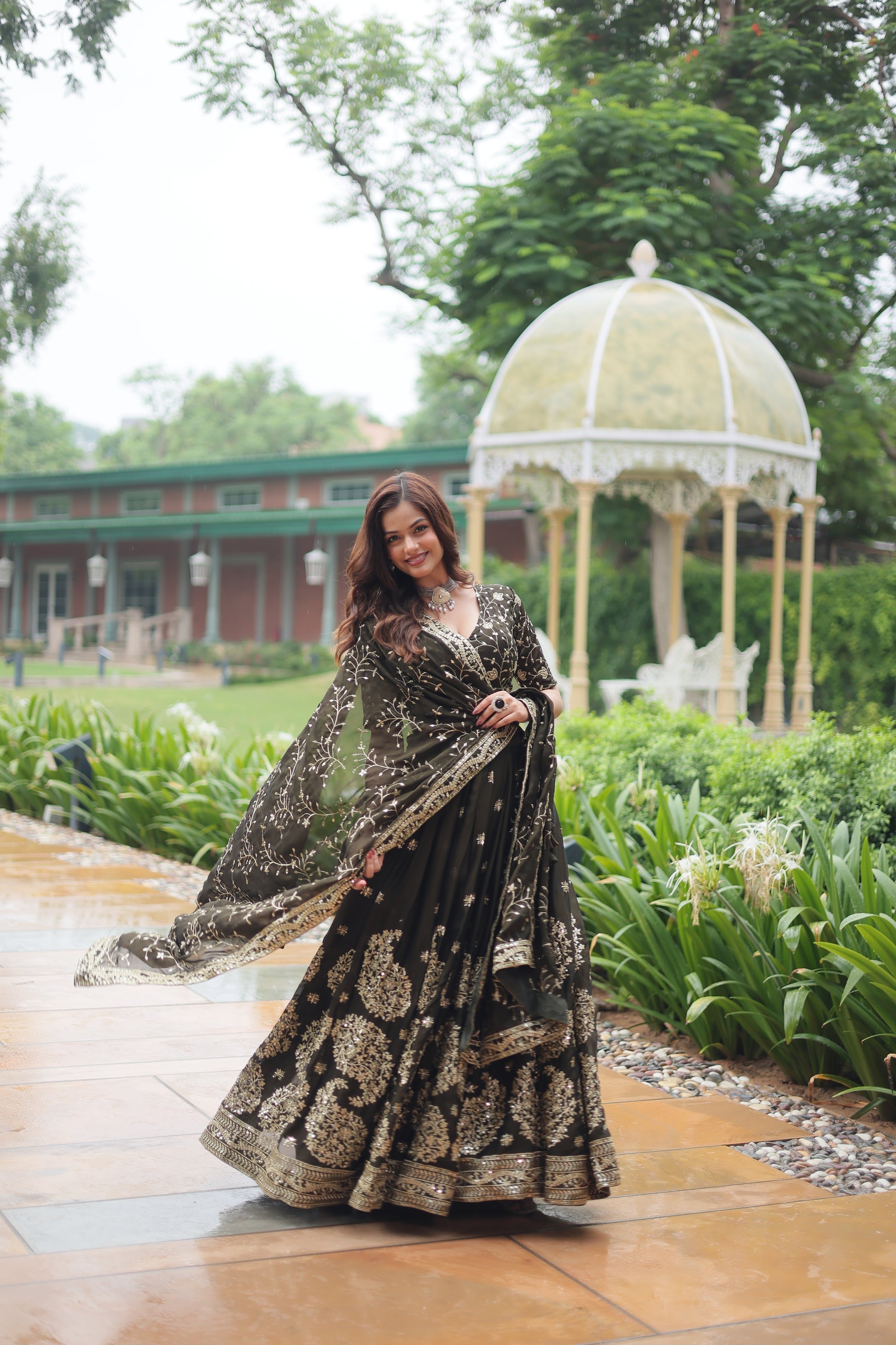 Prisha green Rangoli silk embroidered lehenga set