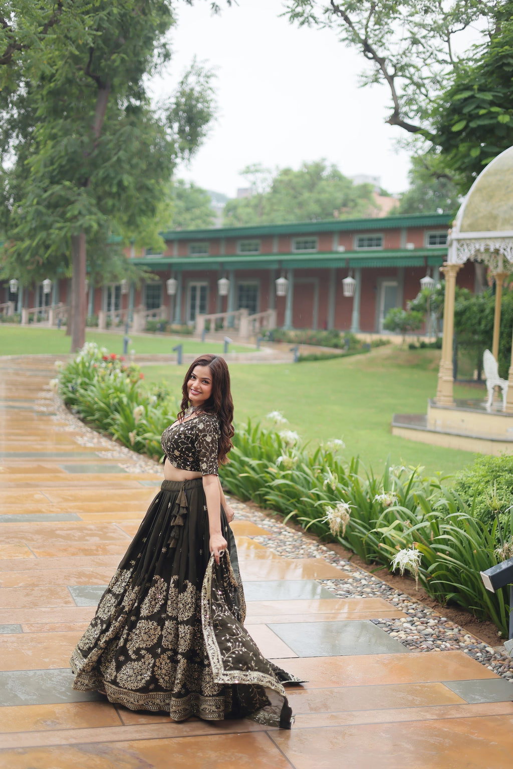 Prisha green Rangoli silk embroidered lehenga set