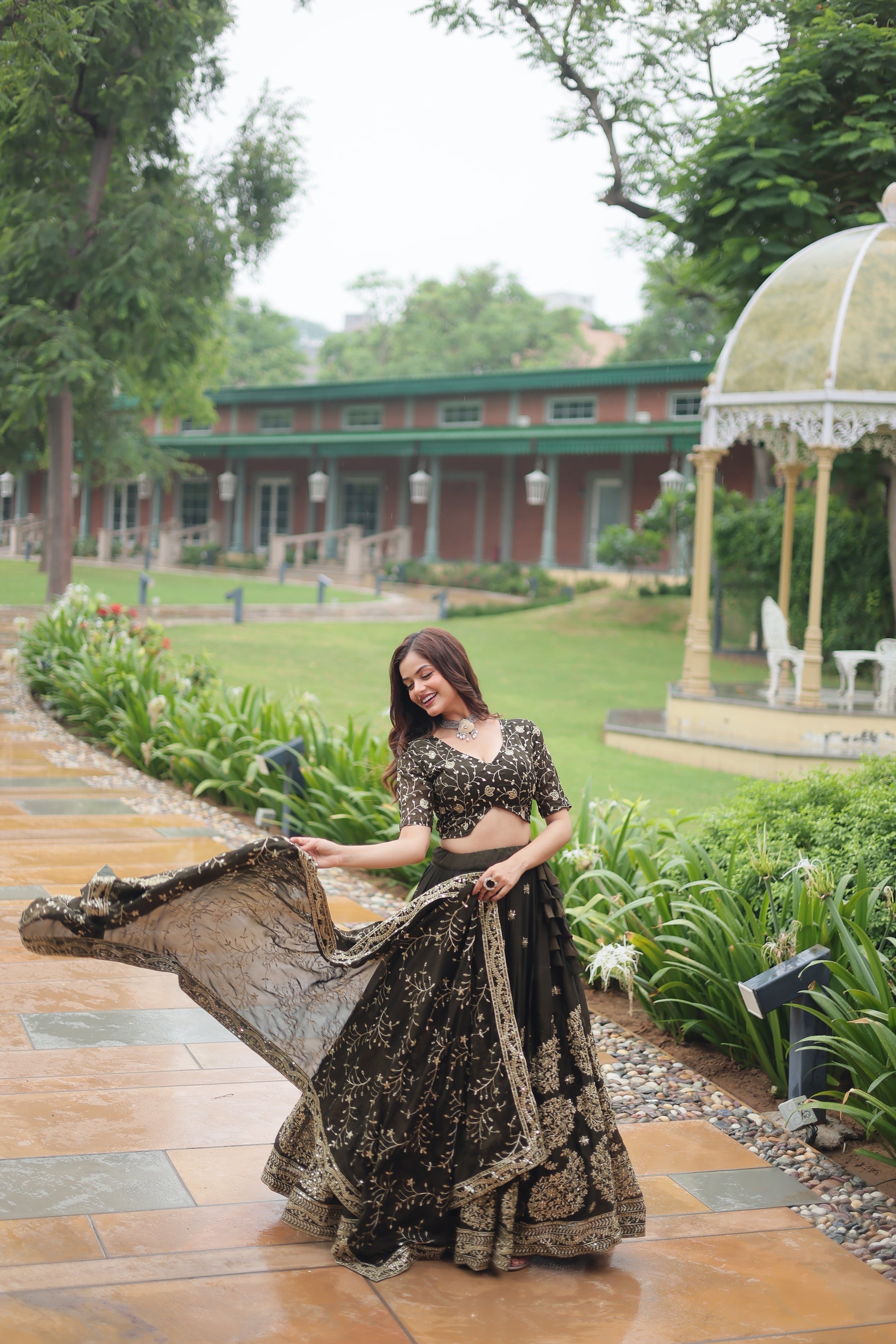 Prisha green Rangoli silk embroidered lehenga set