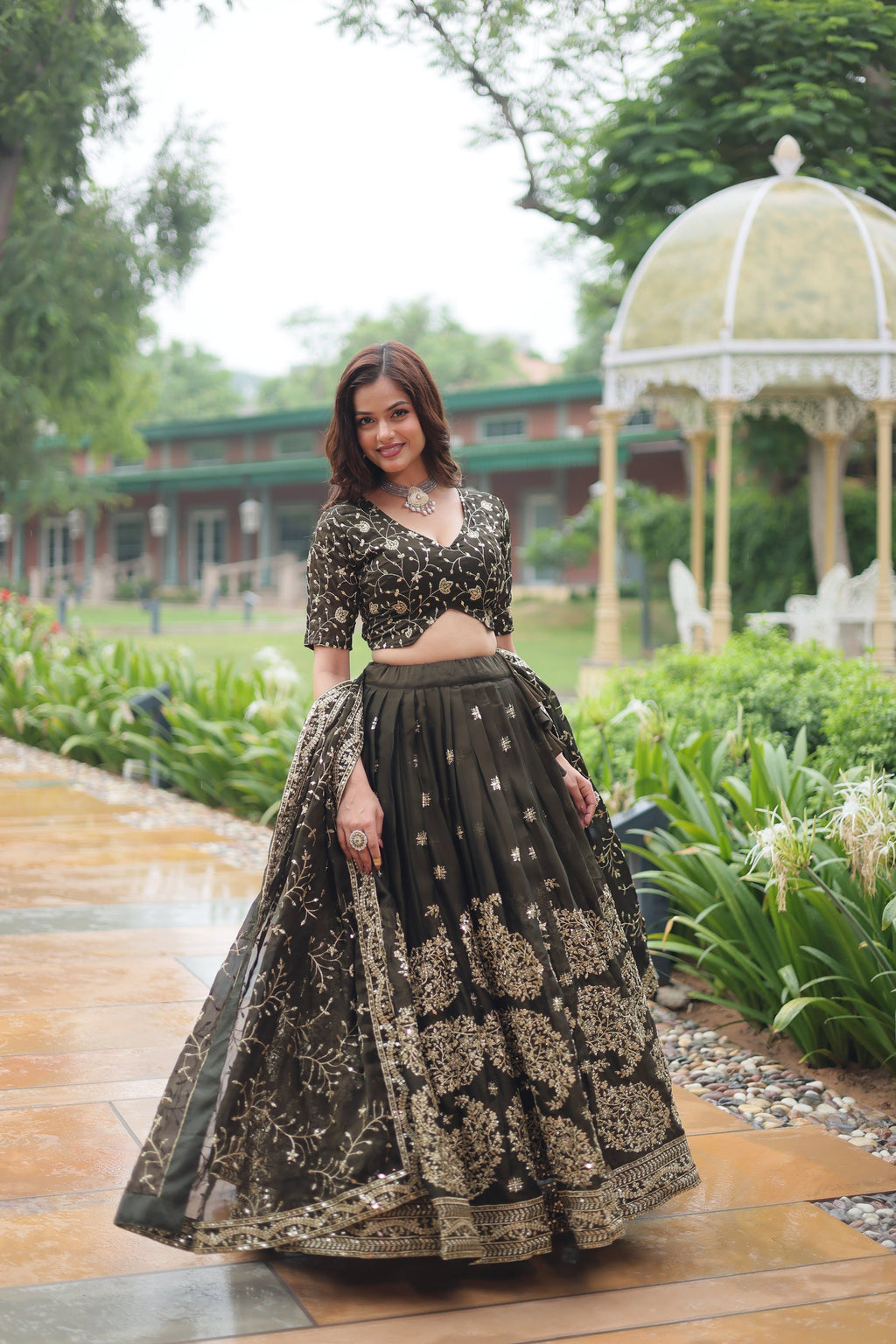 Prisha green Rangoli silk embroidered lehenga set