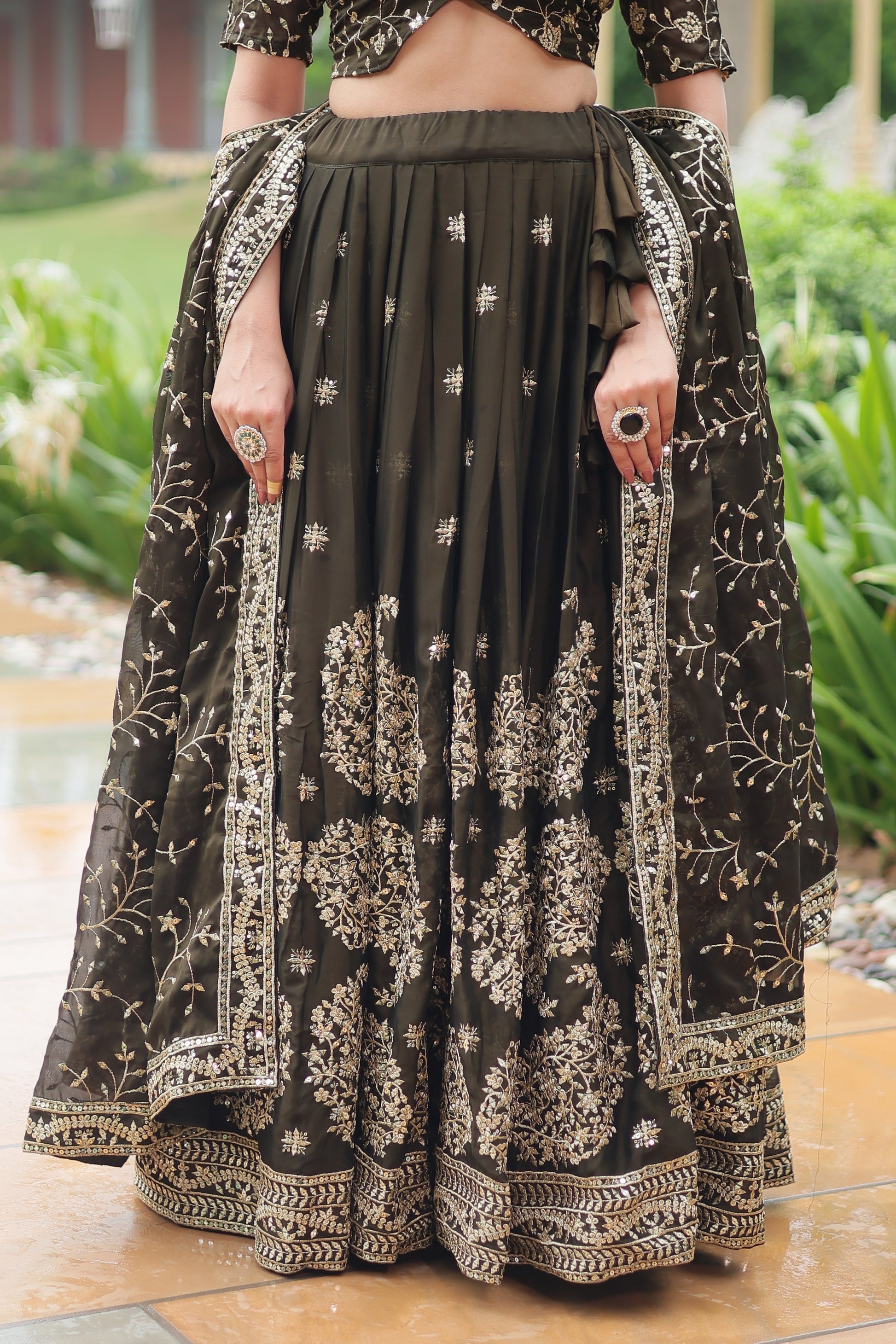 Prisha green Rangoli silk embroidered lehenga set