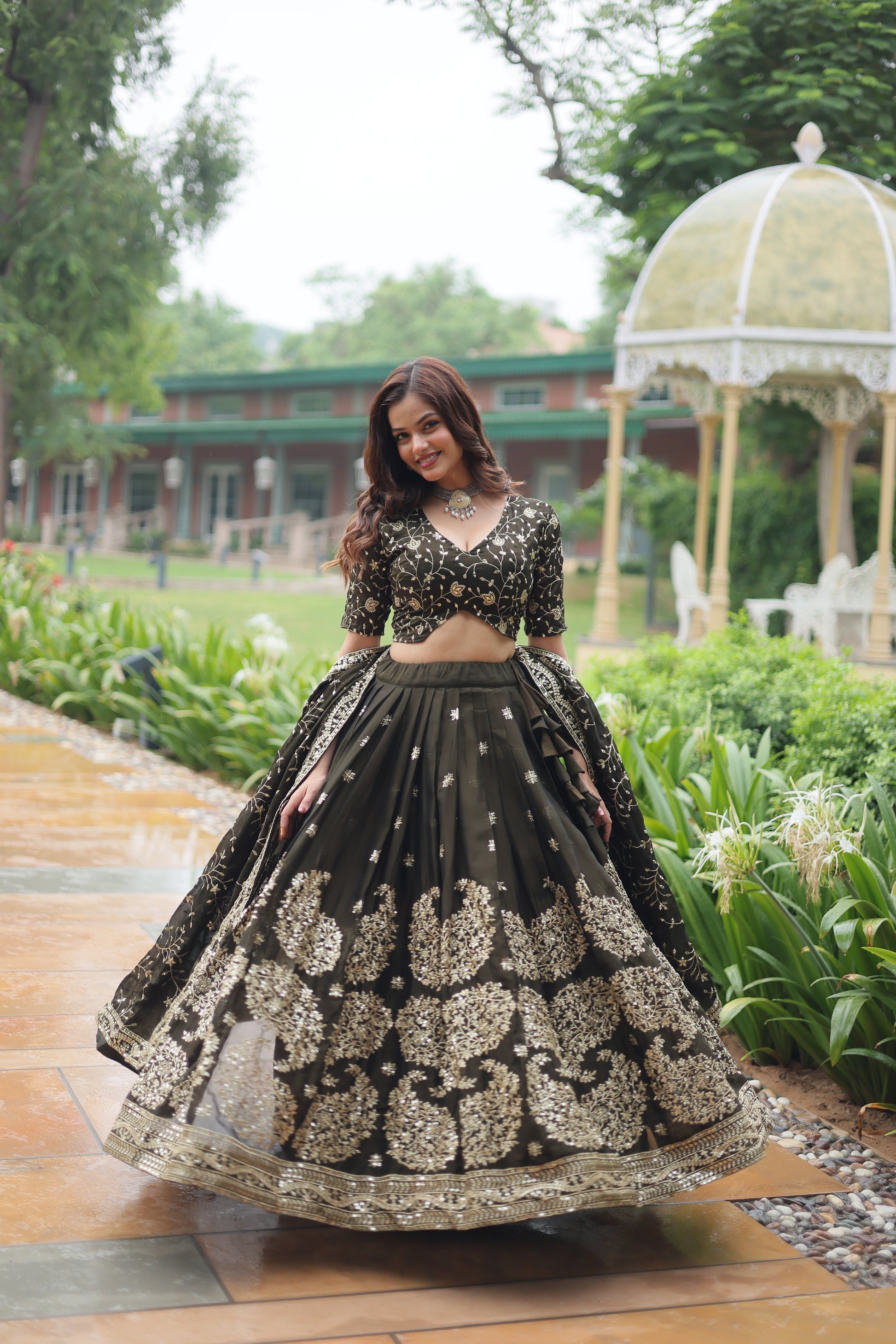 Prisha green Rangoli silk embroidered lehenga set