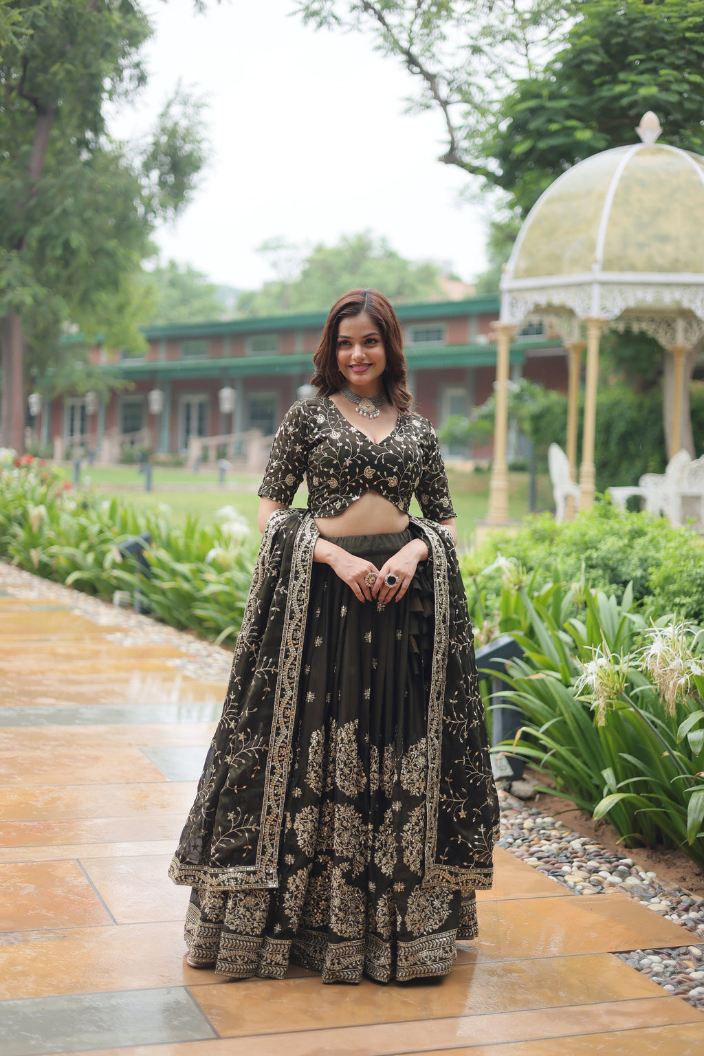 Prisha green Rangoli silk embroidered lehenga set