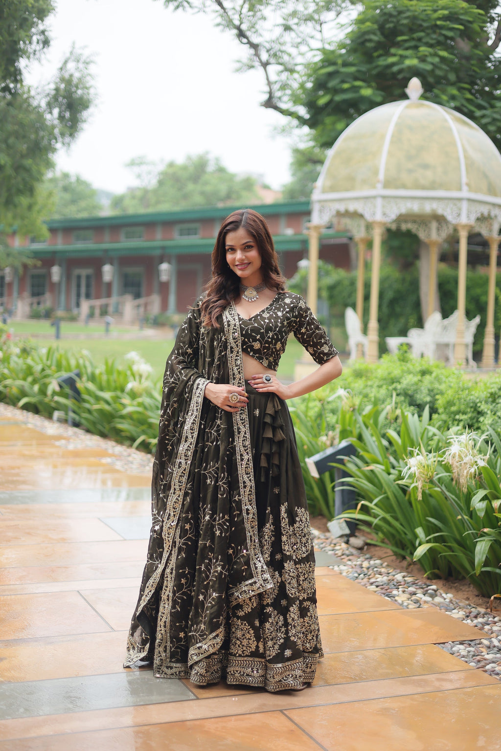 Prisha green Rangoli silk embroidered lehenga set