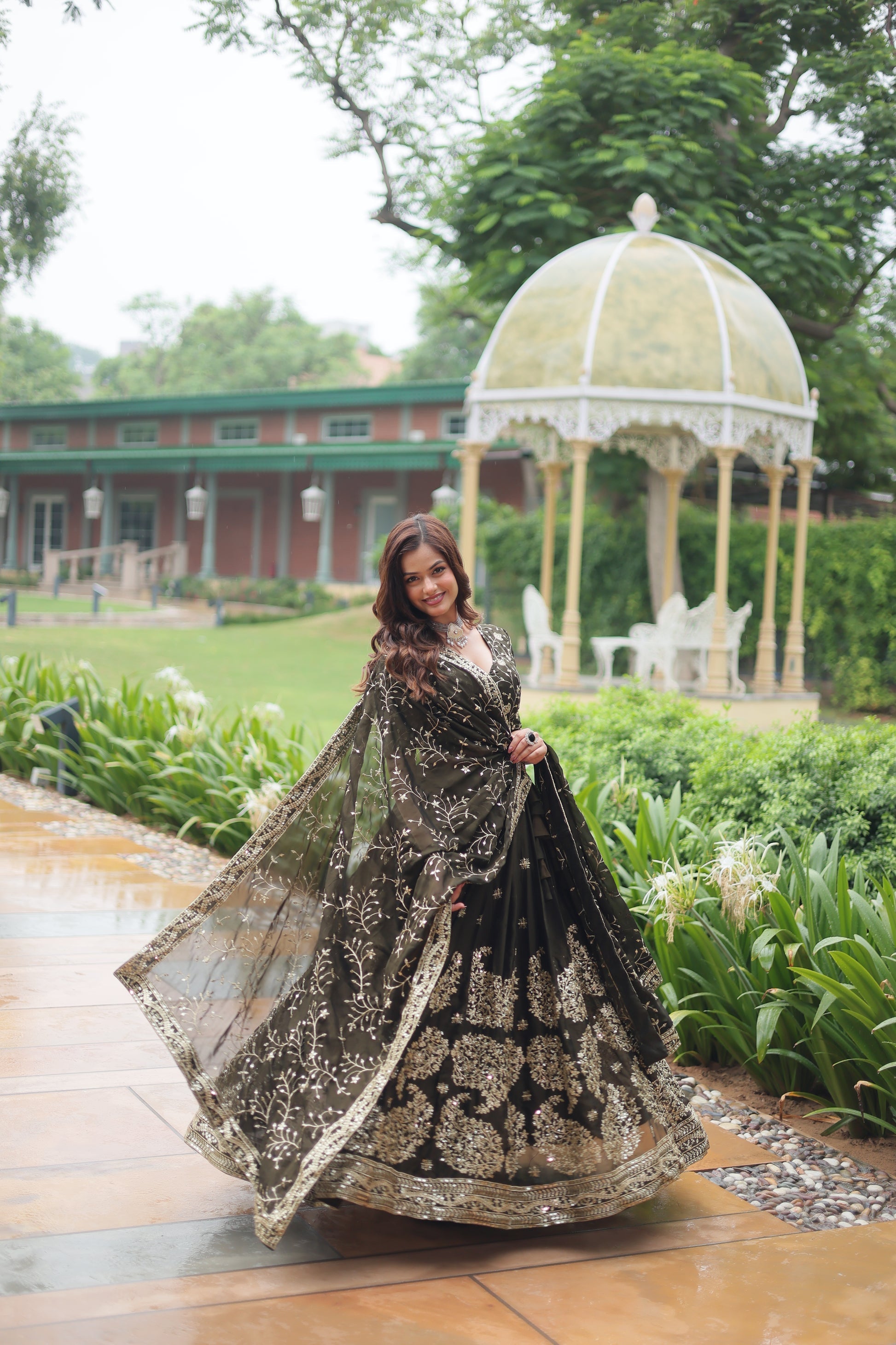 Prisha green Rangoli silk embroidered lehenga set