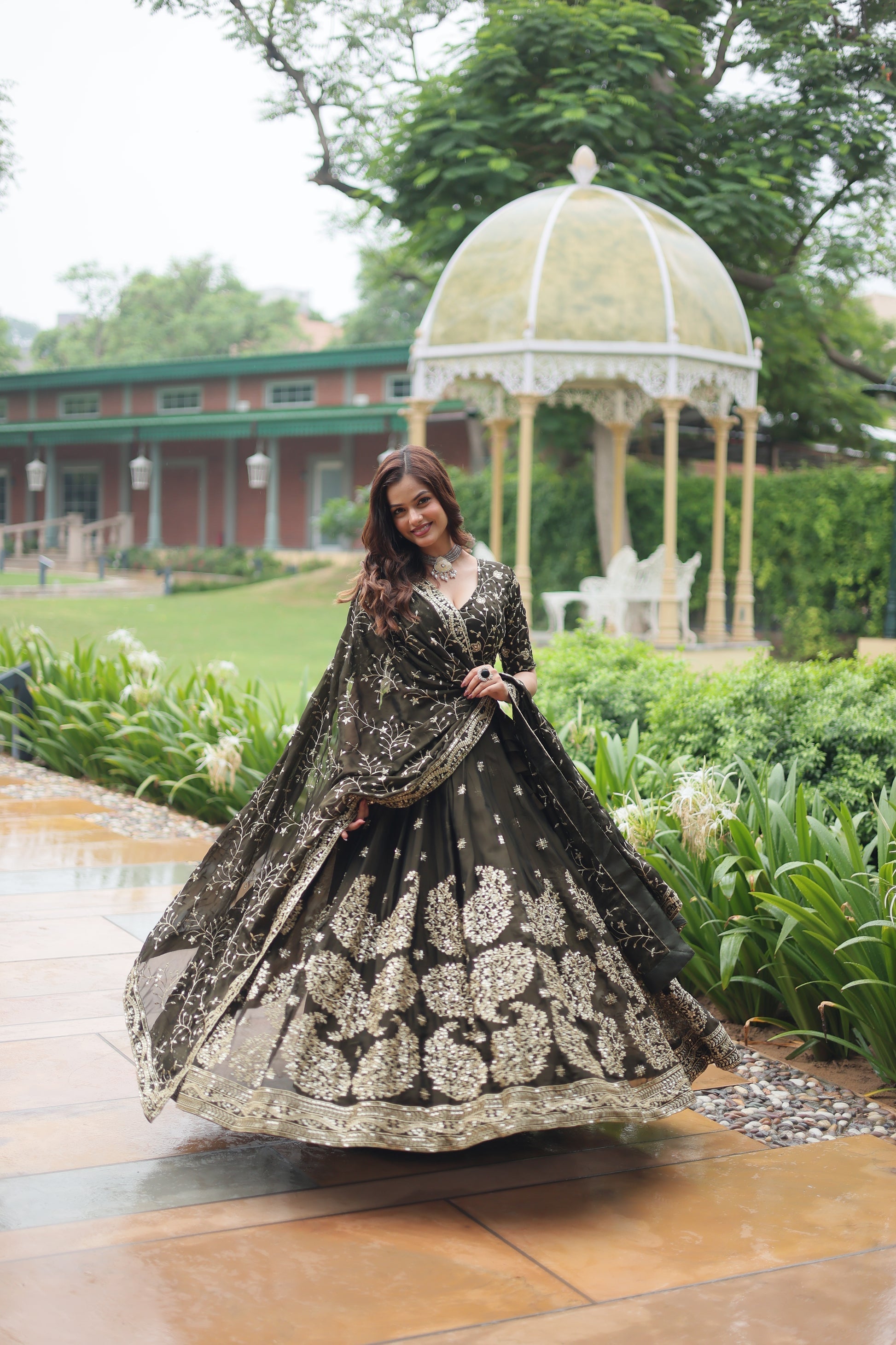 Prisha green Rangoli silk embroidered lehenga set
