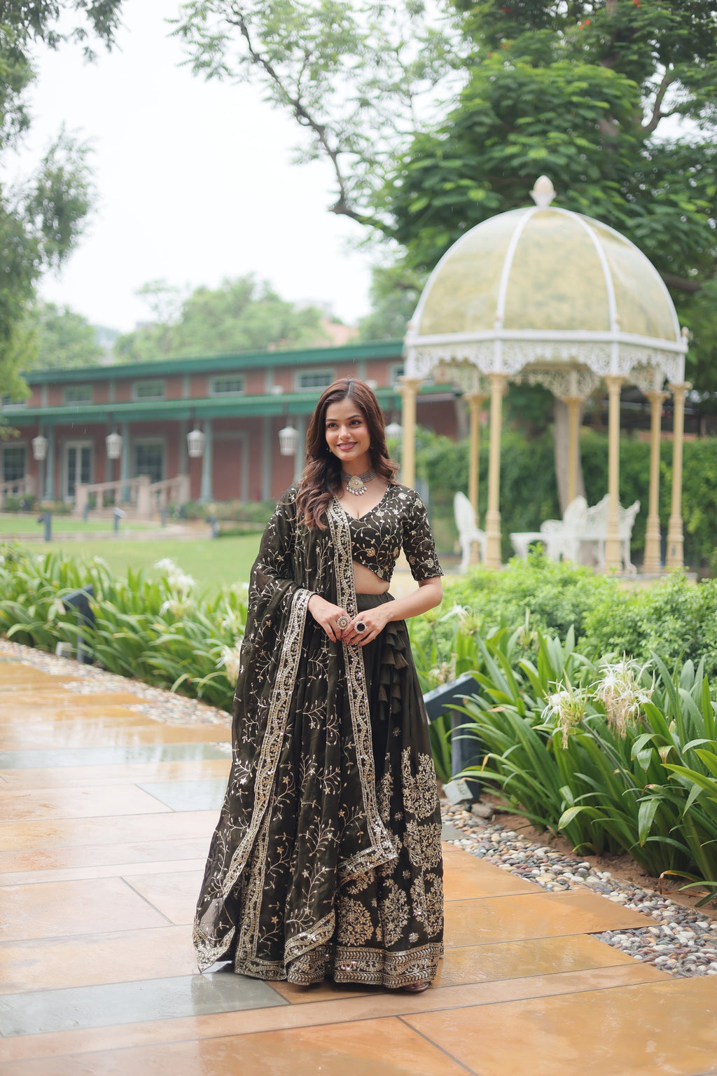 Prisha green Rangoli silk embroidered lehenga set
