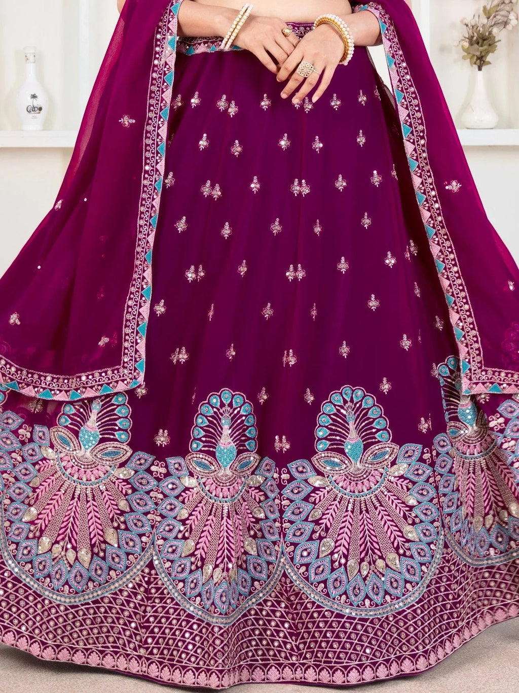Purple georgette sequins embroidered lehenga choli with dupatta