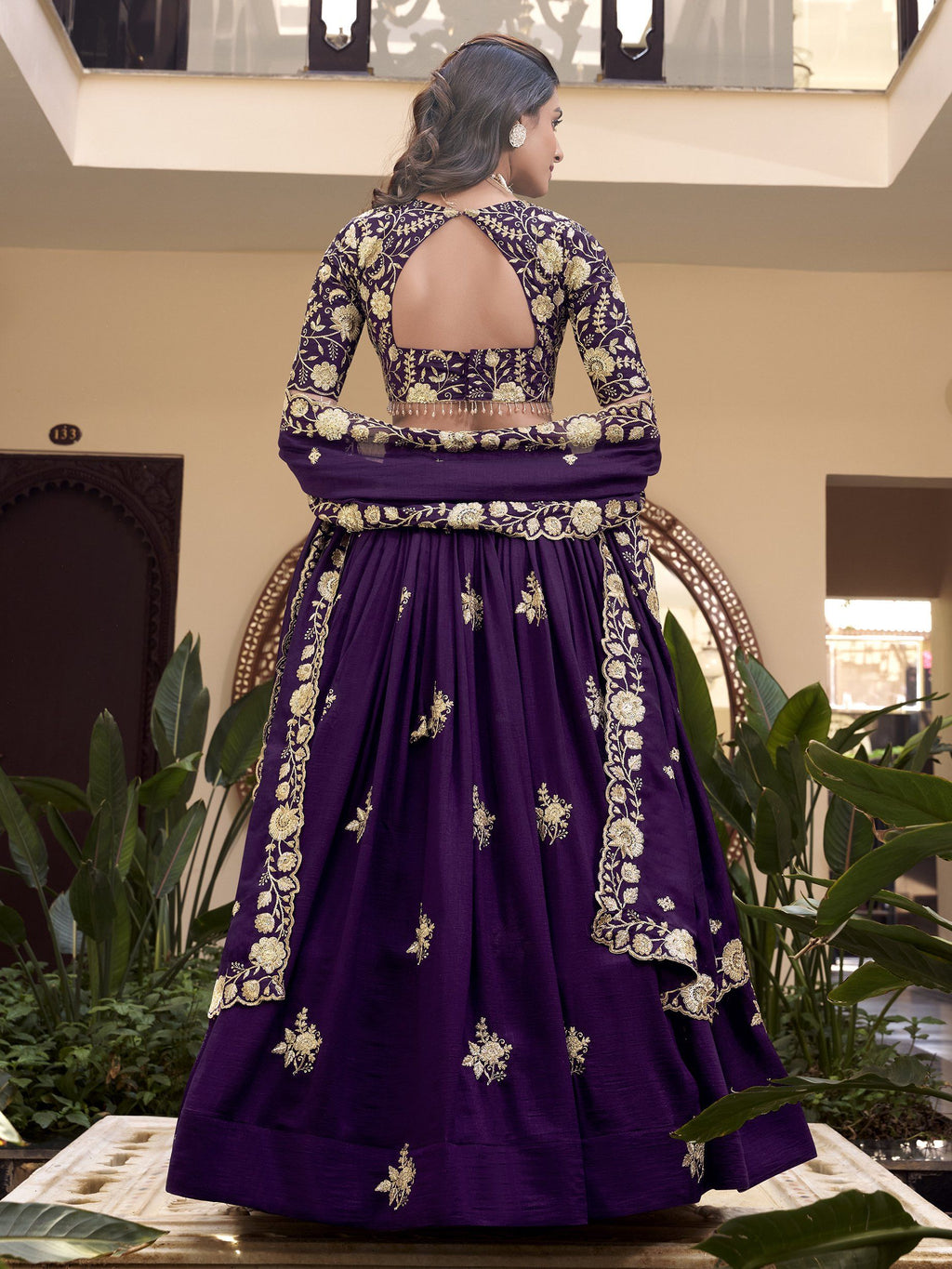 Purple Vichitra Silk Lehenga Choli with Pearl, Coding, and Sequins Embroidery Work 