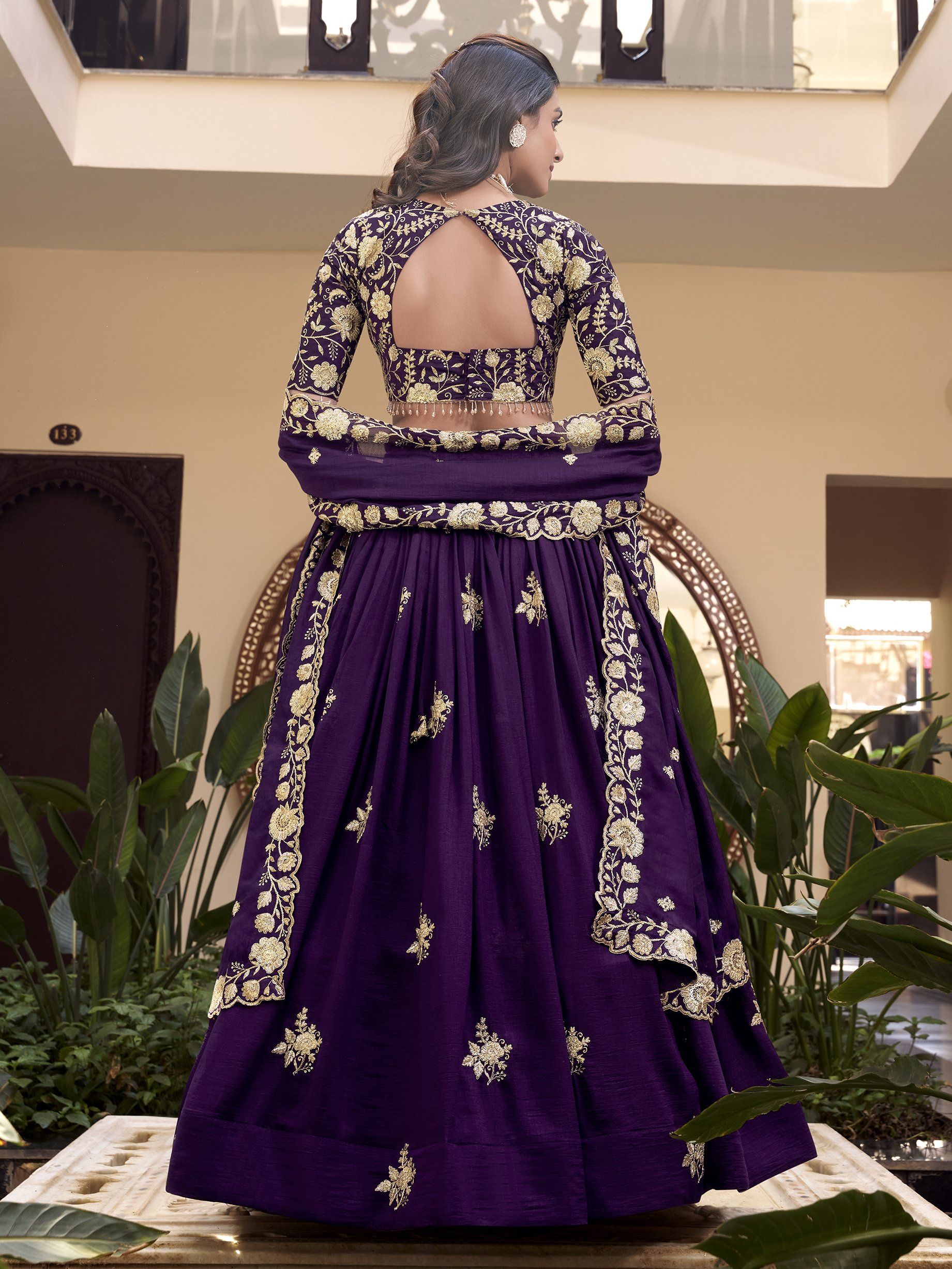 Purple Vichitra Silk Lehenga Choli with Pearl, Coding, and Sequins Embroidery Work 