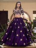 Purple Vichitra Silk Lehenga Choli with Pearl, Coding, and Sequins Embroidery Work 