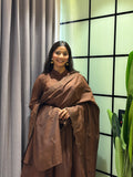 Elegant Roman Silk Gown with Lace Border Pant & Embroidered Dupatta Set