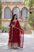 Raima maroon embroidered flair anarkali gown set