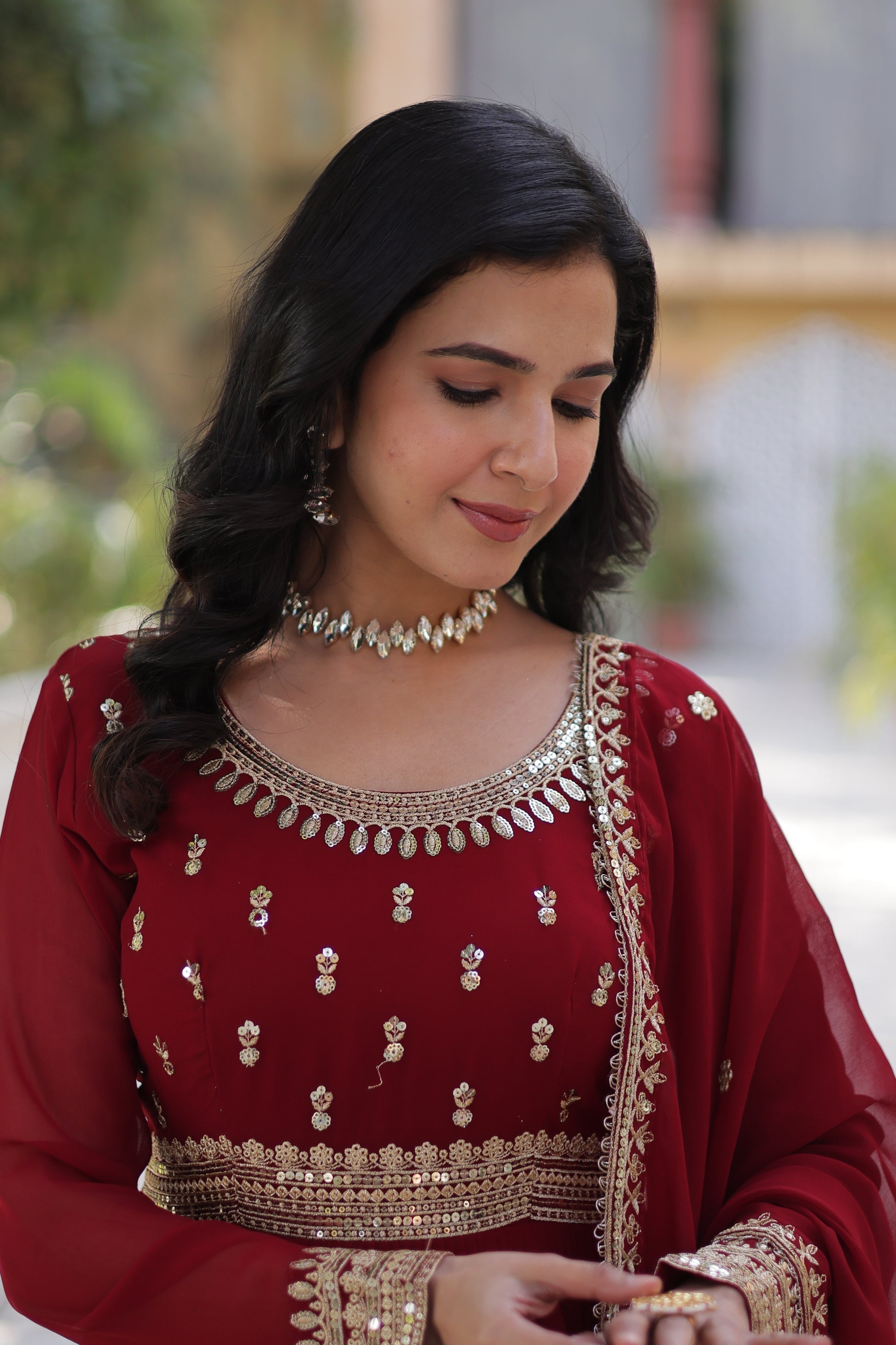 Raima maroon embroidered flair anarkali gown set