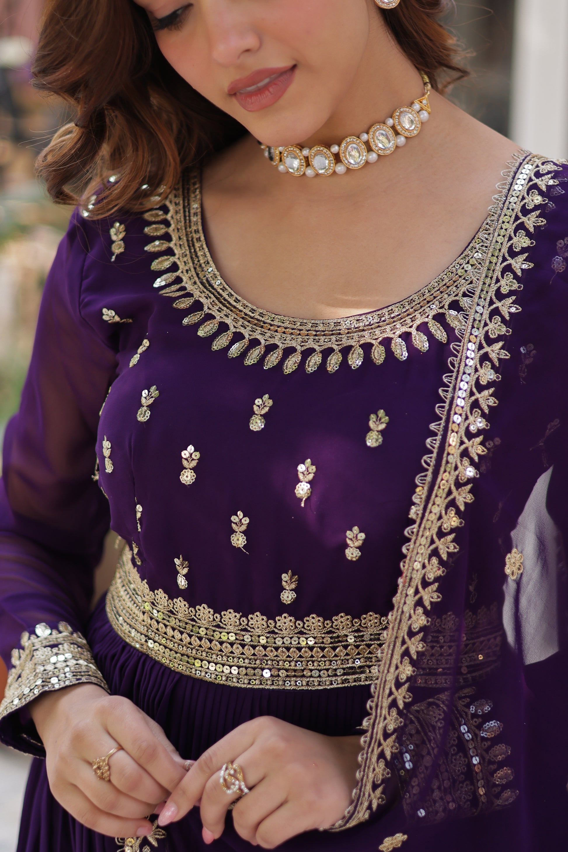 Raima purple embroidered flair anarkali gown set