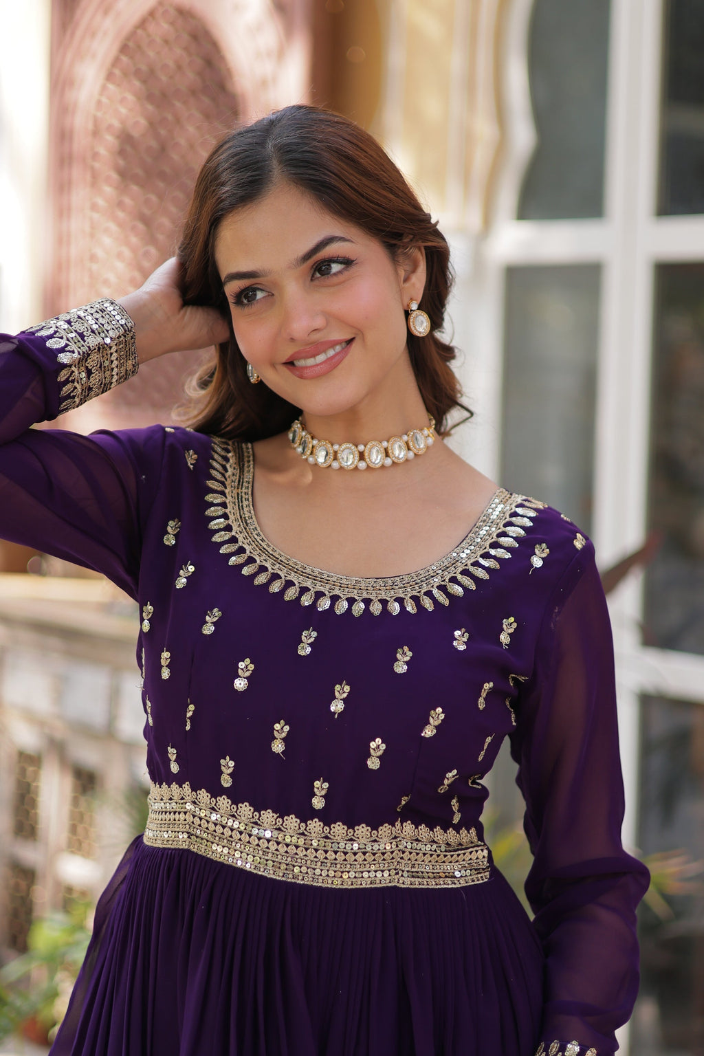 Raima purple embroidered flair anarkali gown set