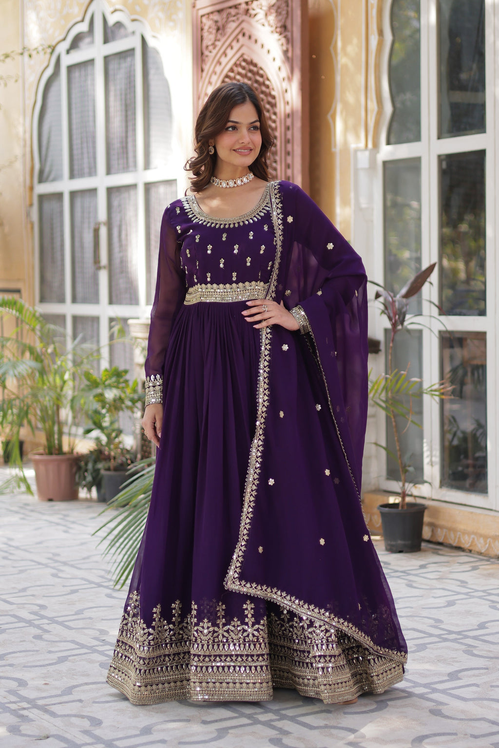 Raima purple embroidered flair anarkali gown set