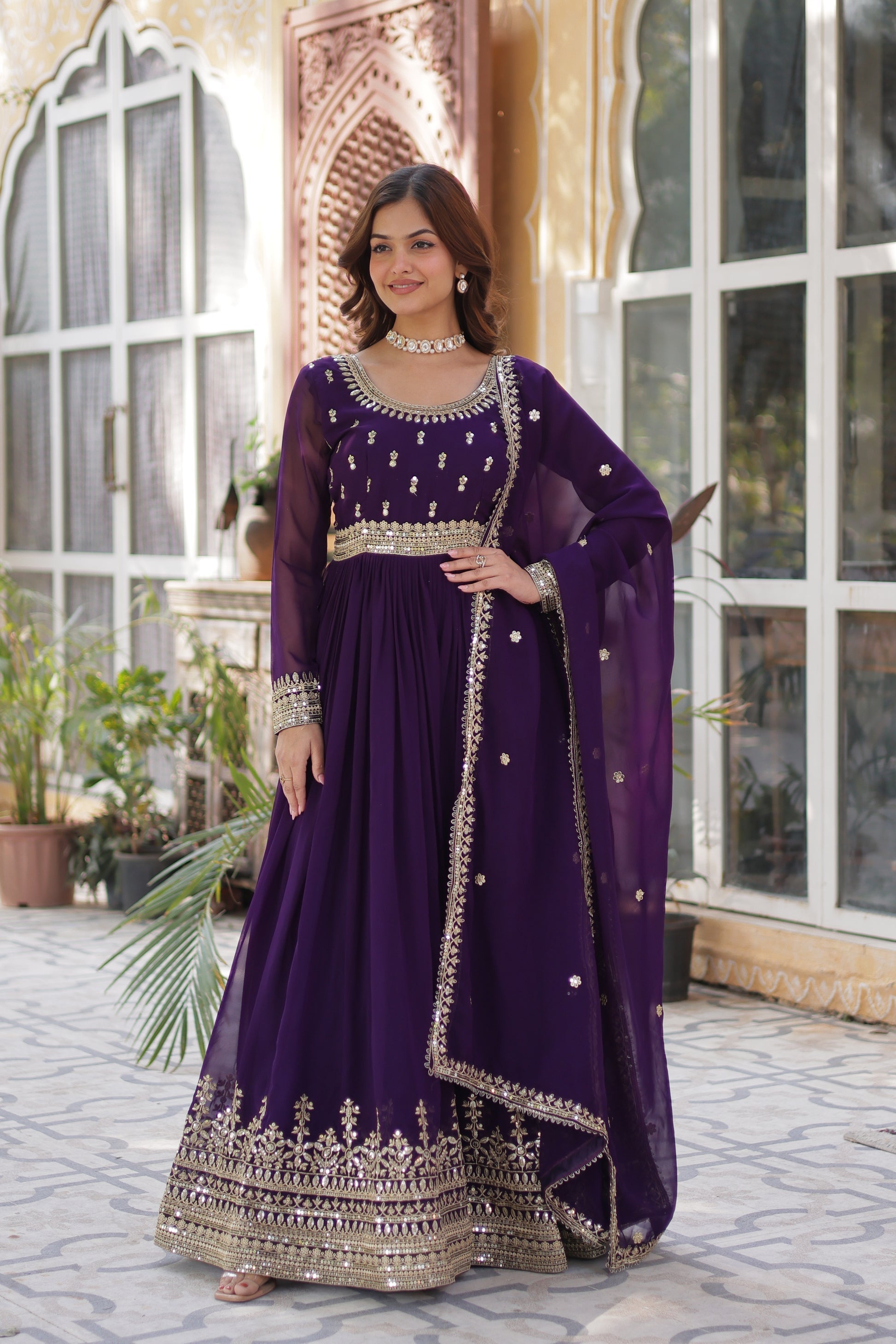 Raima purple embroidered flair anarkali gown set