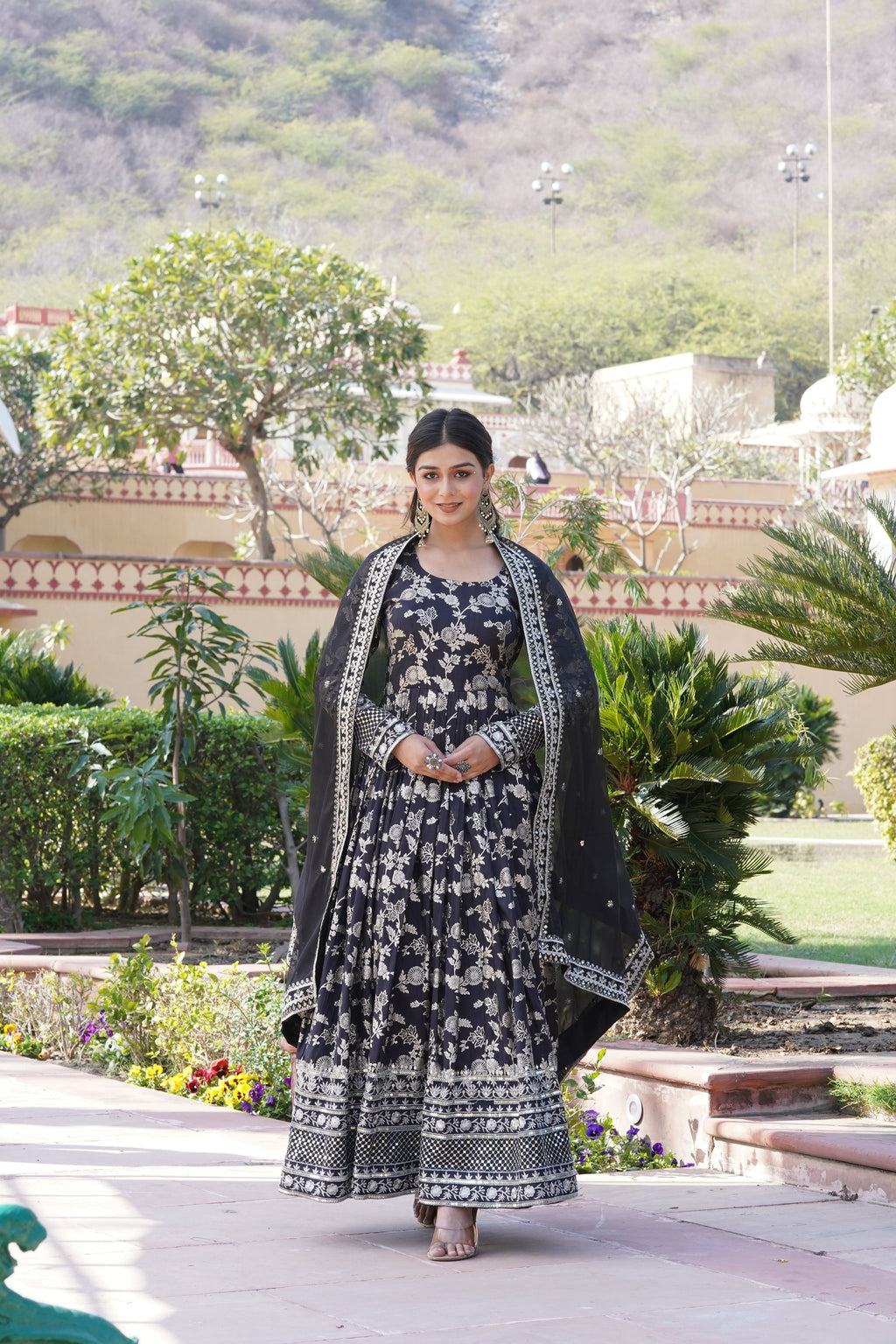 Rajasri black viscose anarkali gown set