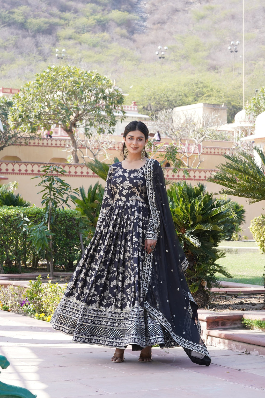 Rajasri black viscose anarkali gown set