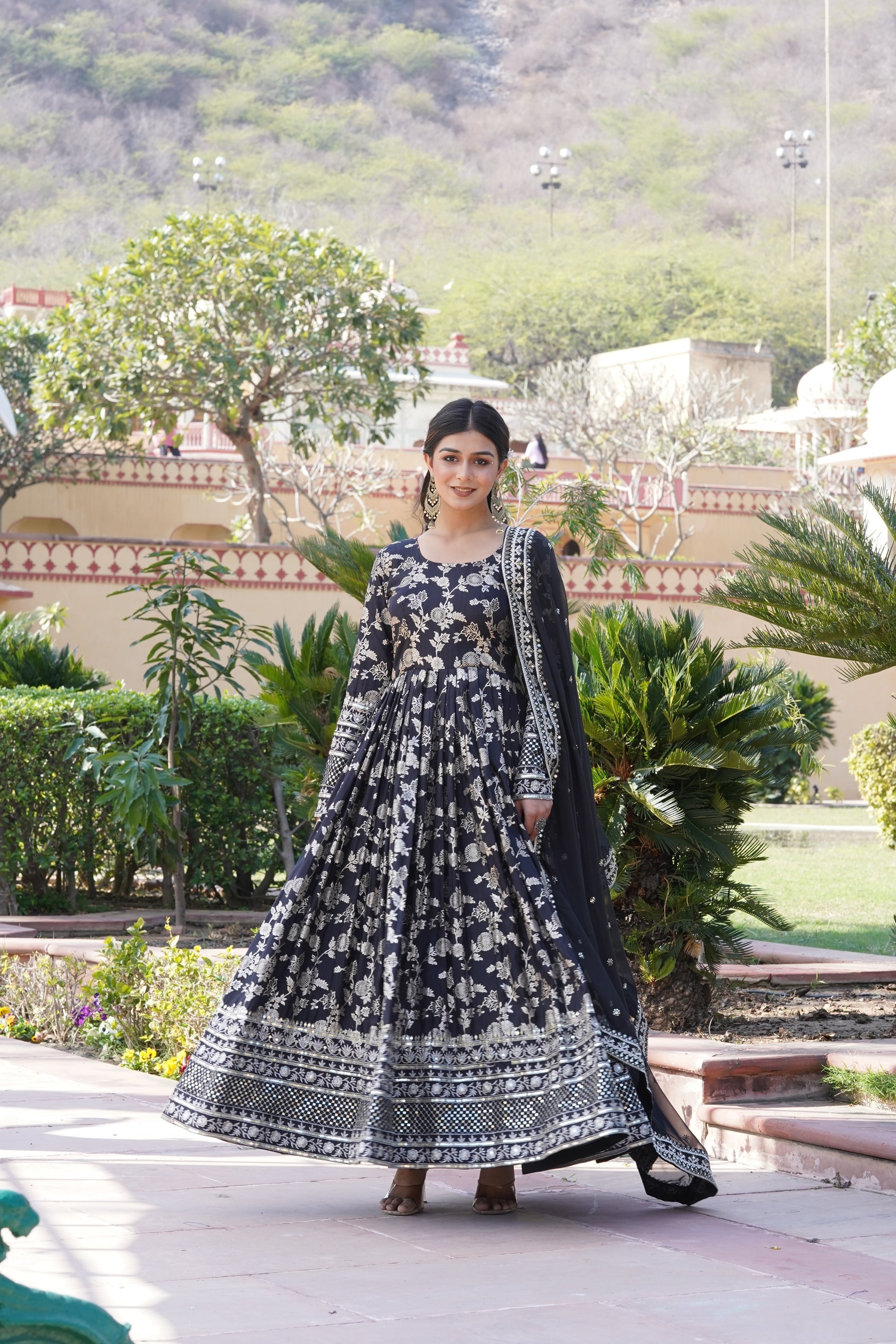 Rajasri black viscose anarkali gown set