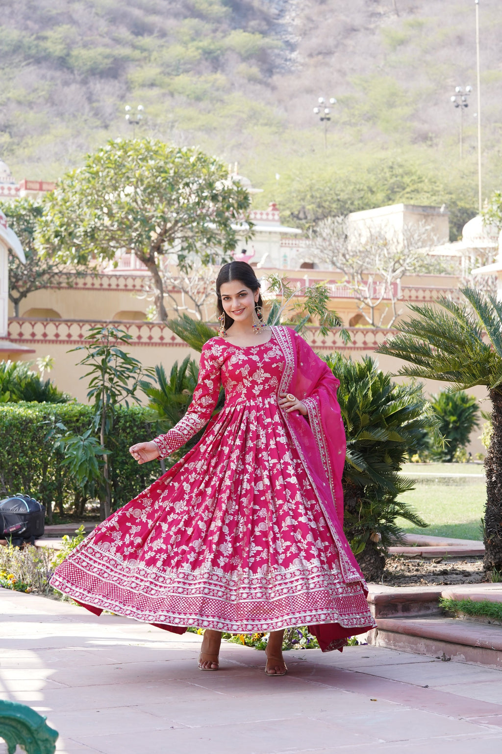 Rajasri pink viscose anarkali gown set

