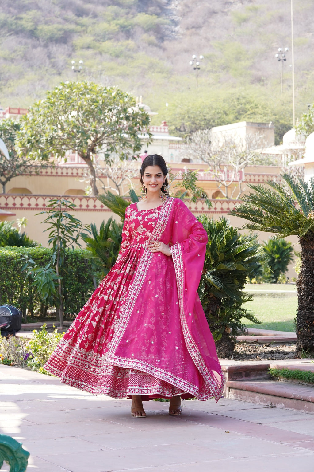 Rajasri pink viscose anarkali gown set

