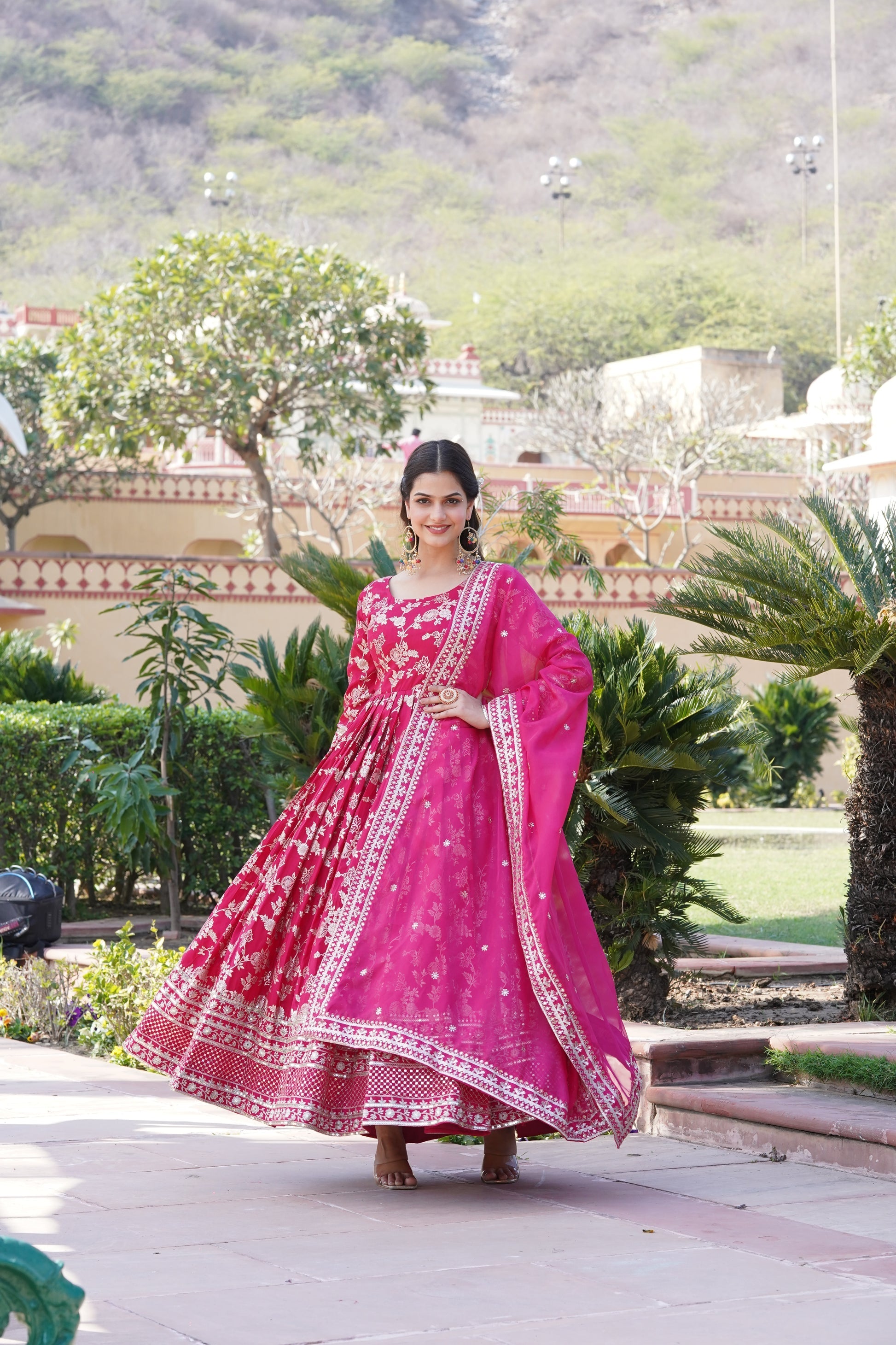 Rajasri pink viscose anarkali gown set

