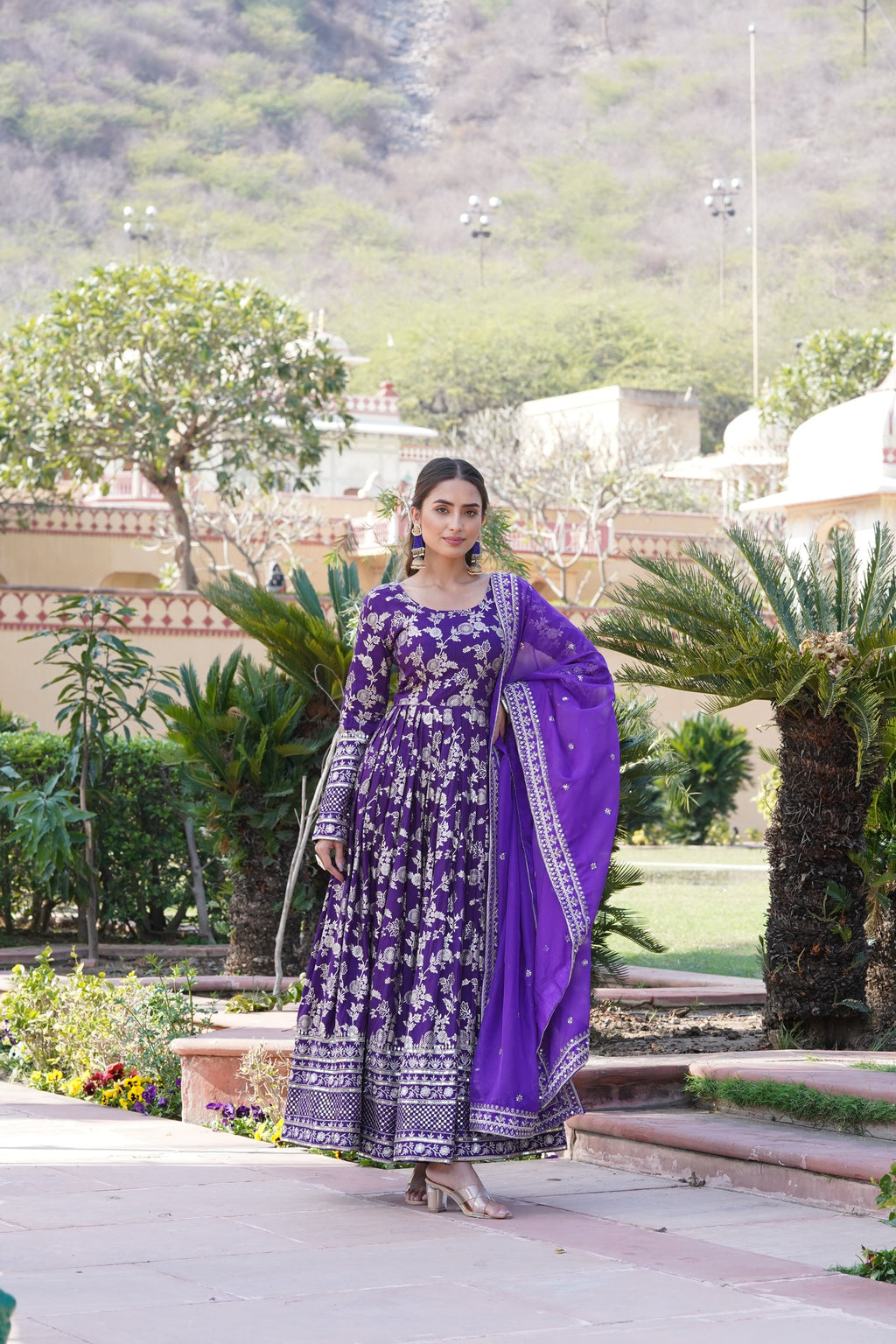 Rajasri purple viscose anarkali gown set