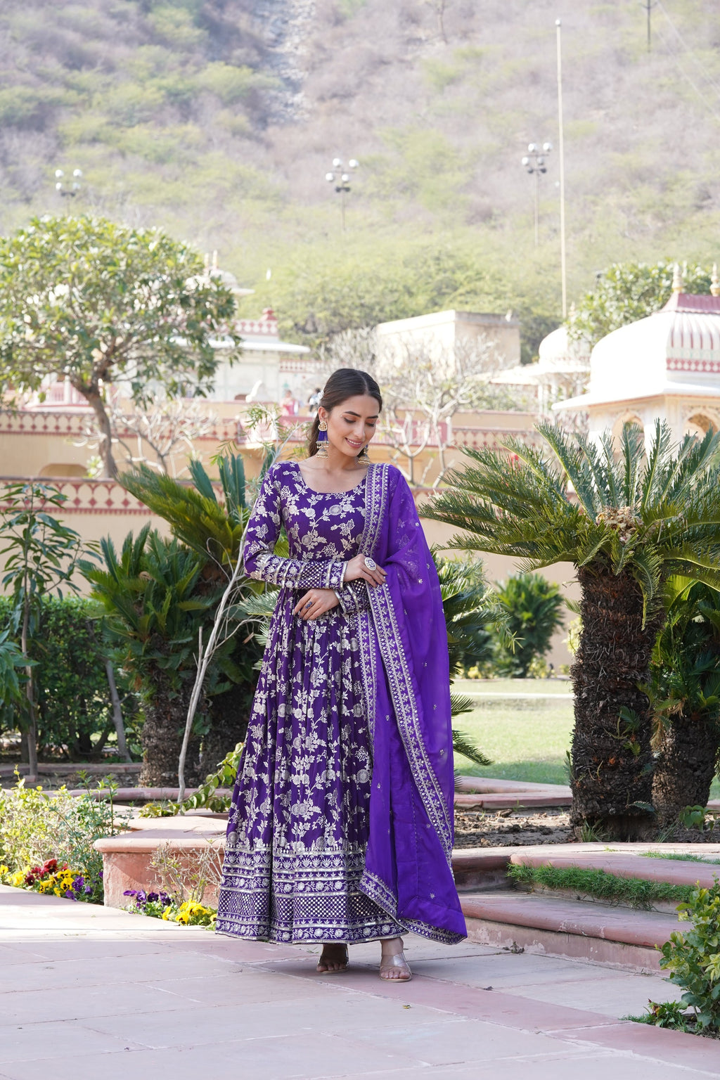 Rajasri purple viscose anarkali gown set