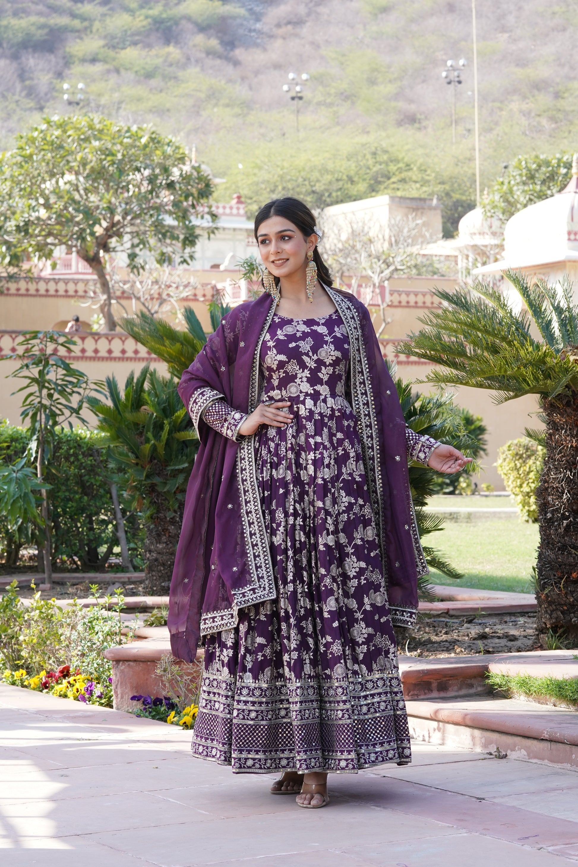 Rajasri wine viscose anarkali gown set

