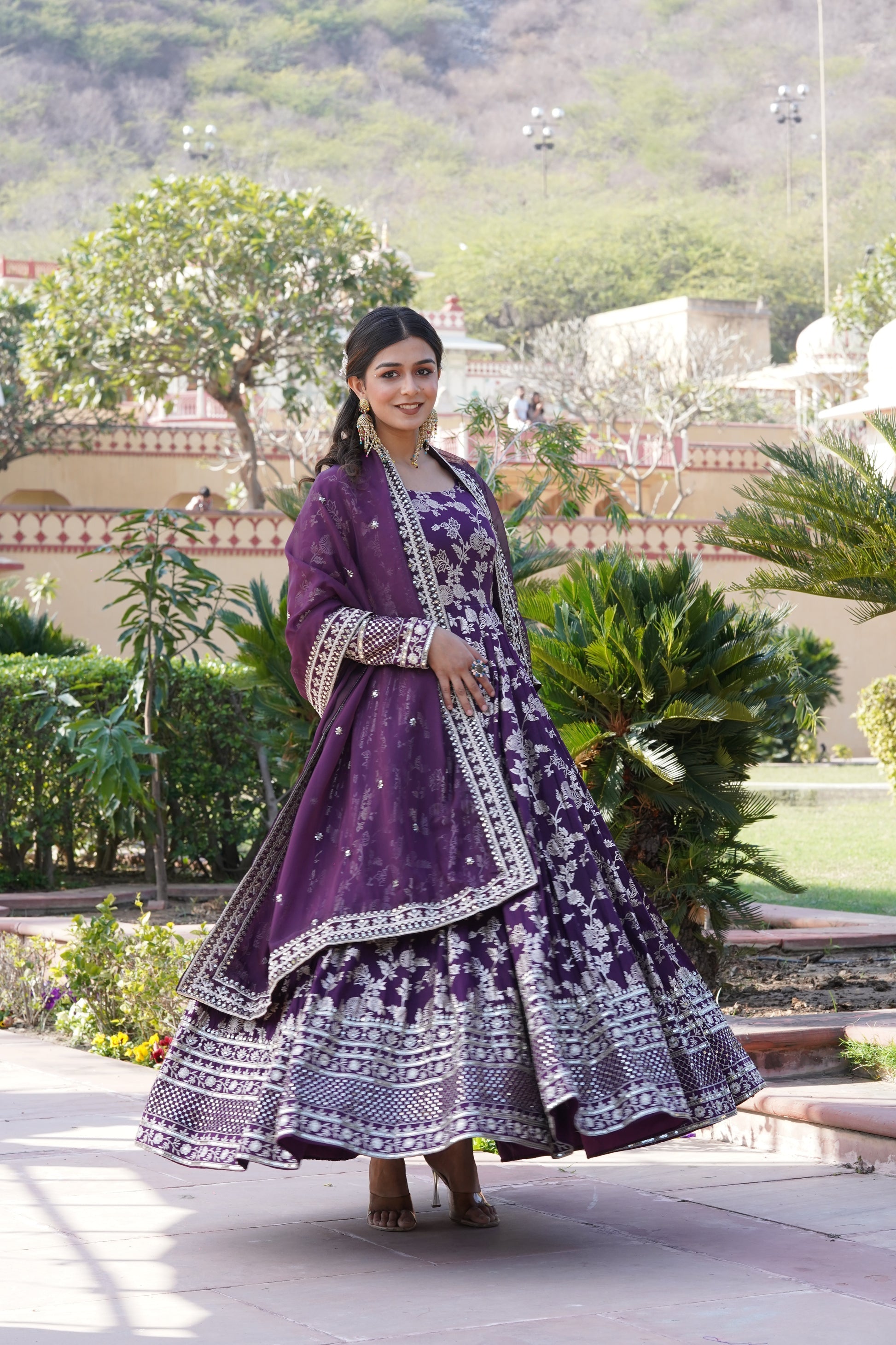 Rajasri wine viscose anarkali gown set

