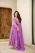Purple georgette embroidered Rayna designer flared suit