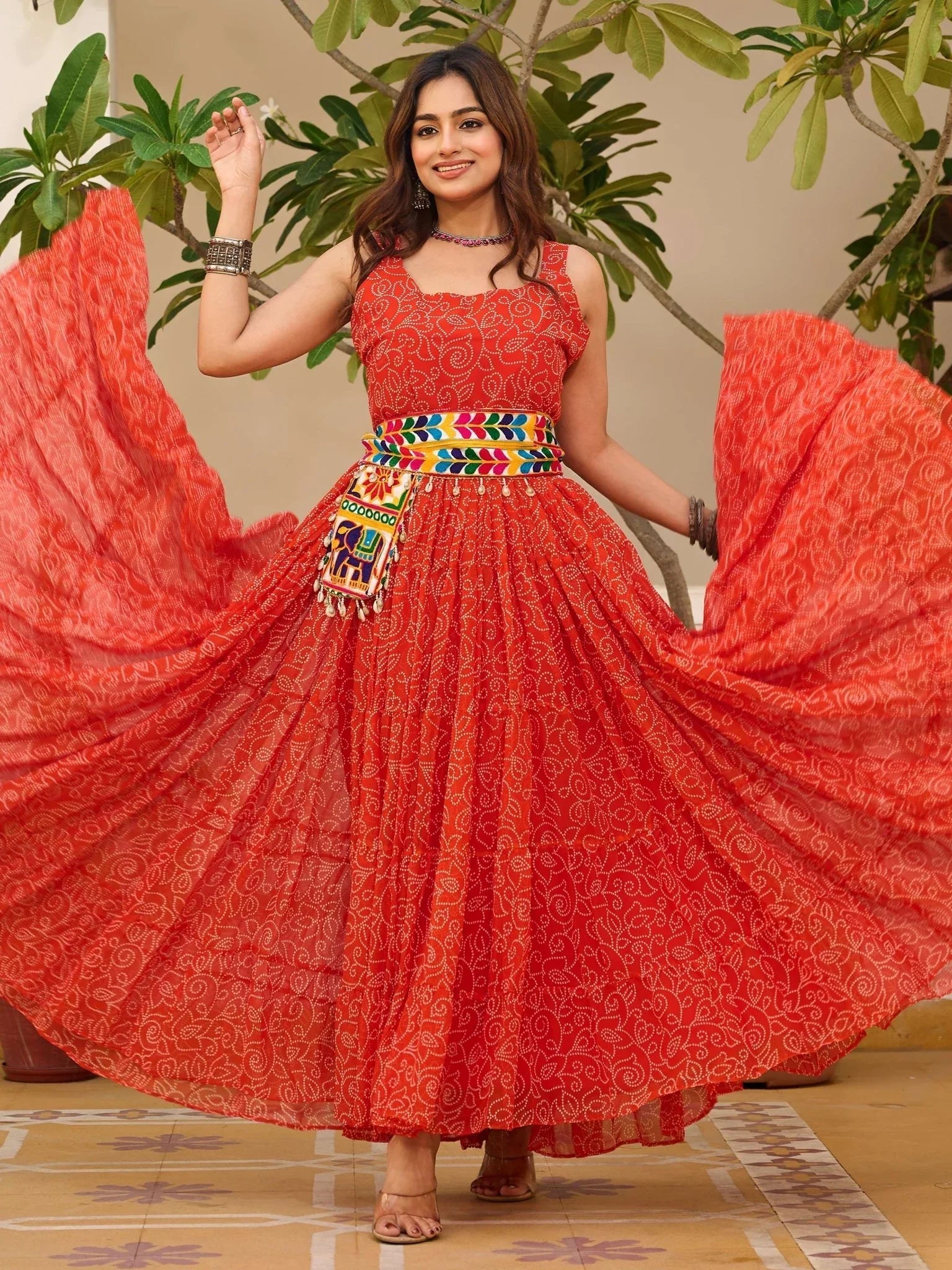 Red festive wear embroidered georgette traditional gown