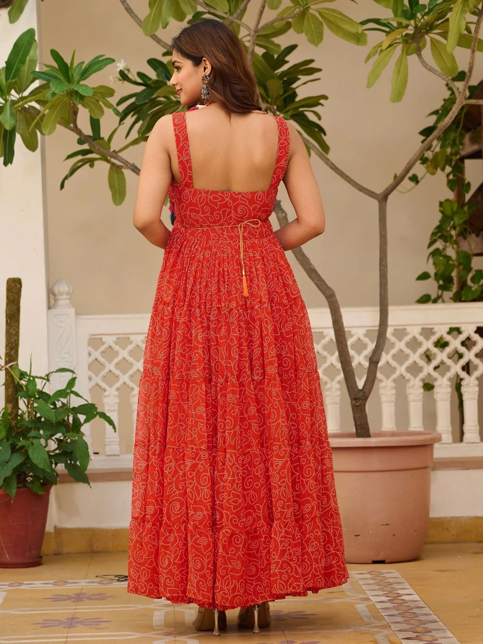Red festive wear embroidered georgette traditional gown