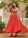 Red festive wear embroidered georgette traditional gown