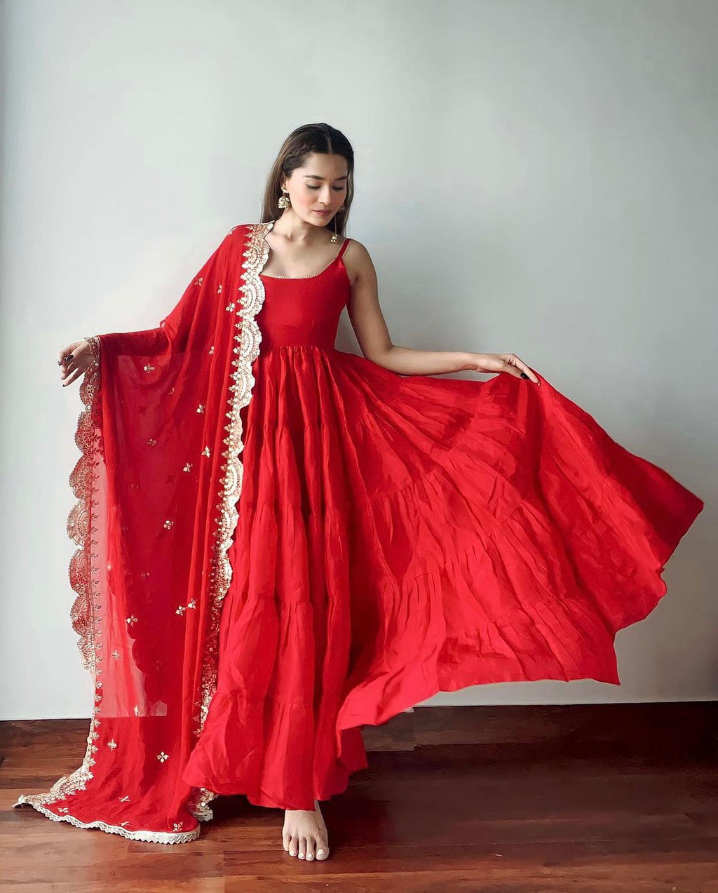 Devayani red georgette anarkali gown set