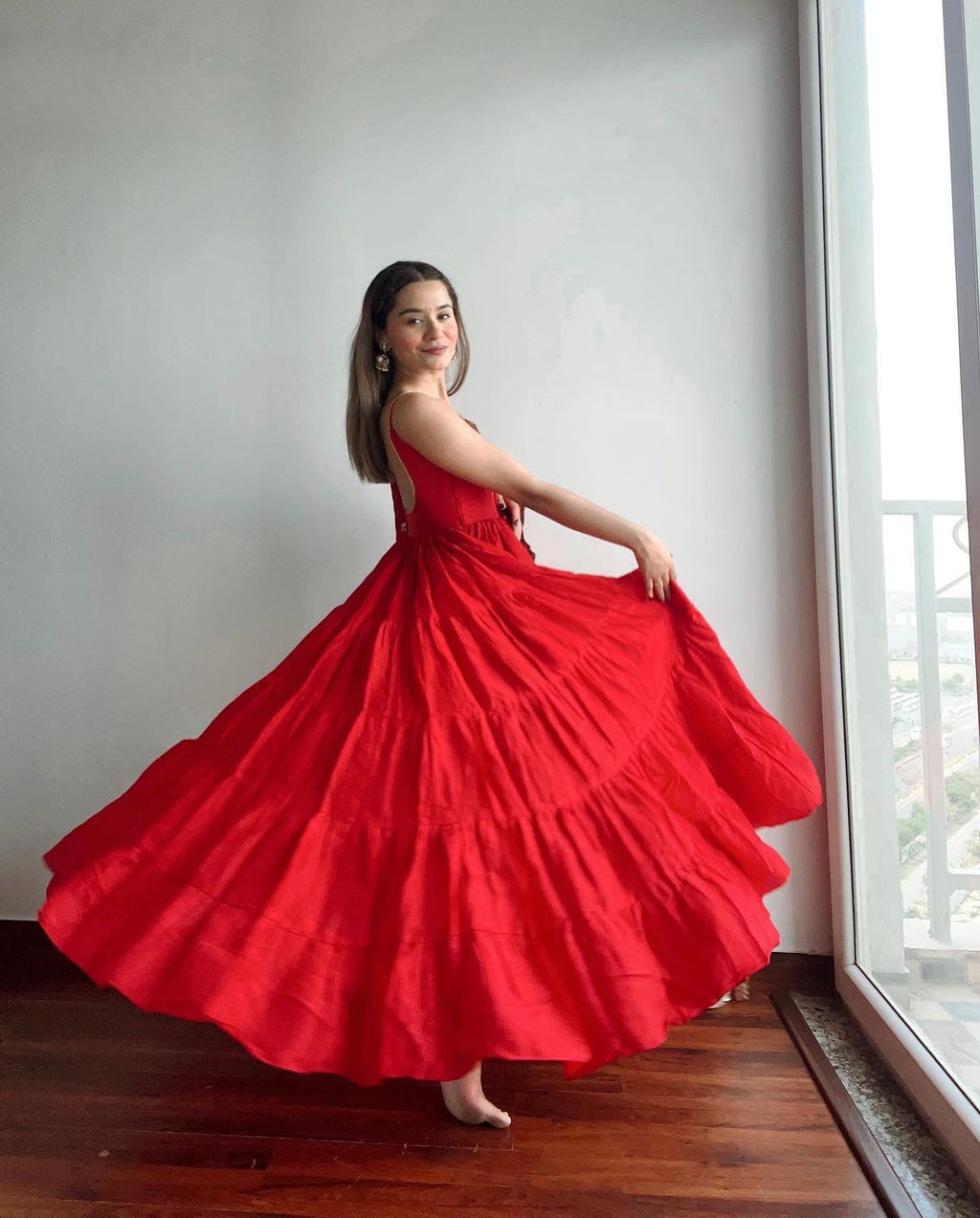 Devayani red georgette anarkali gown set