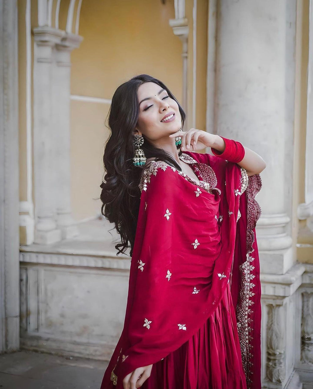 Devayani red georgette anarkali gown set
