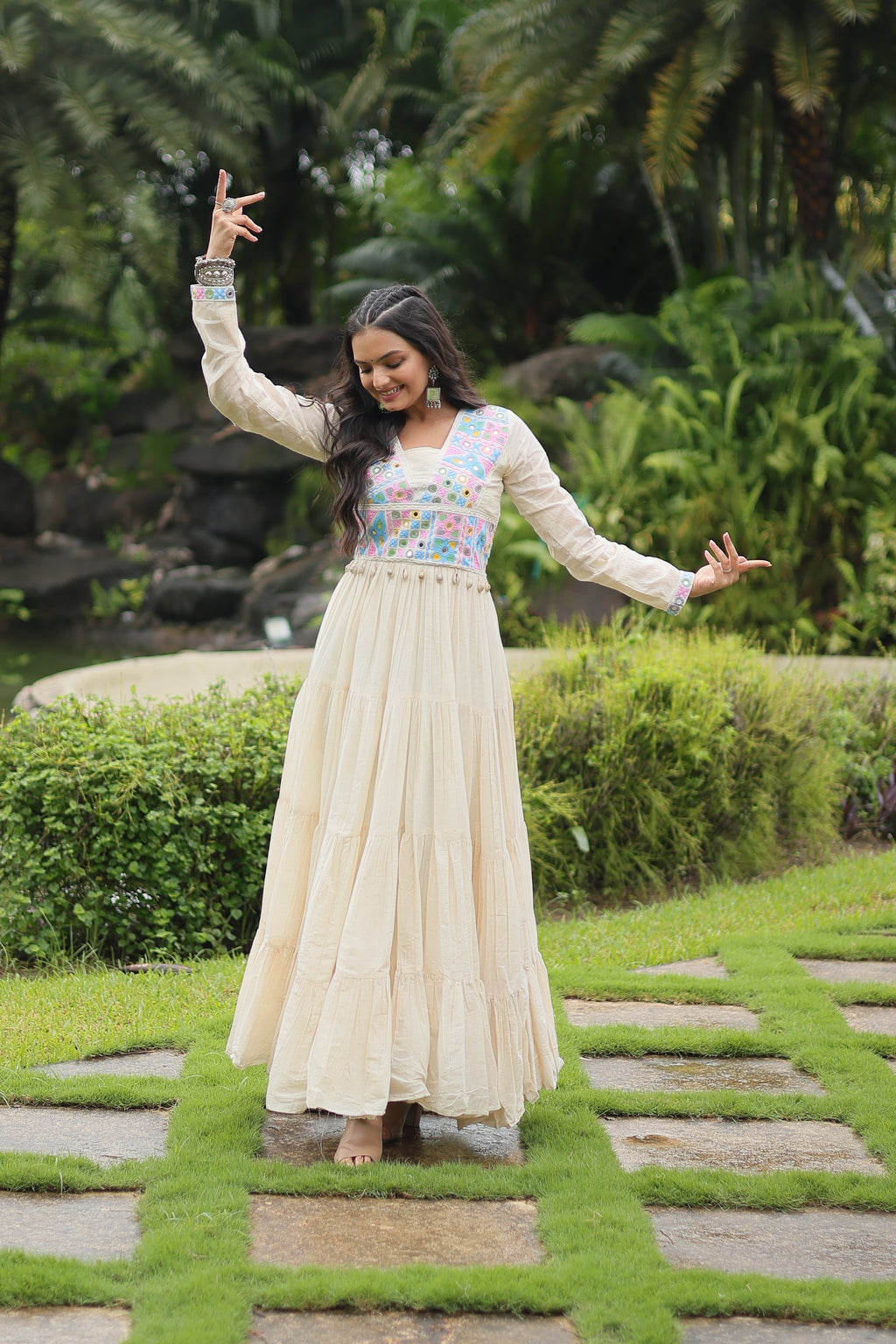 Reeva white pure cotton embroidered Anarkali gown
