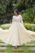 Reeva white pure cotton embroidered Anarkali gown