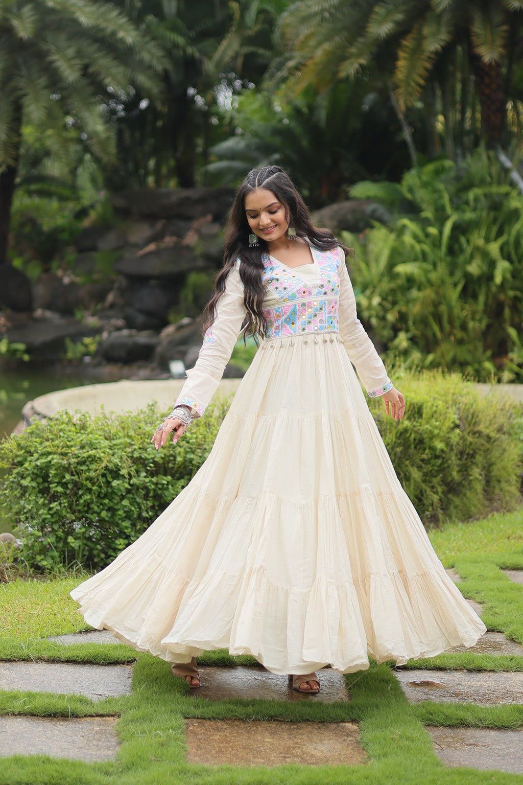 Reeva white pure cotton embroidered Anarkali gown