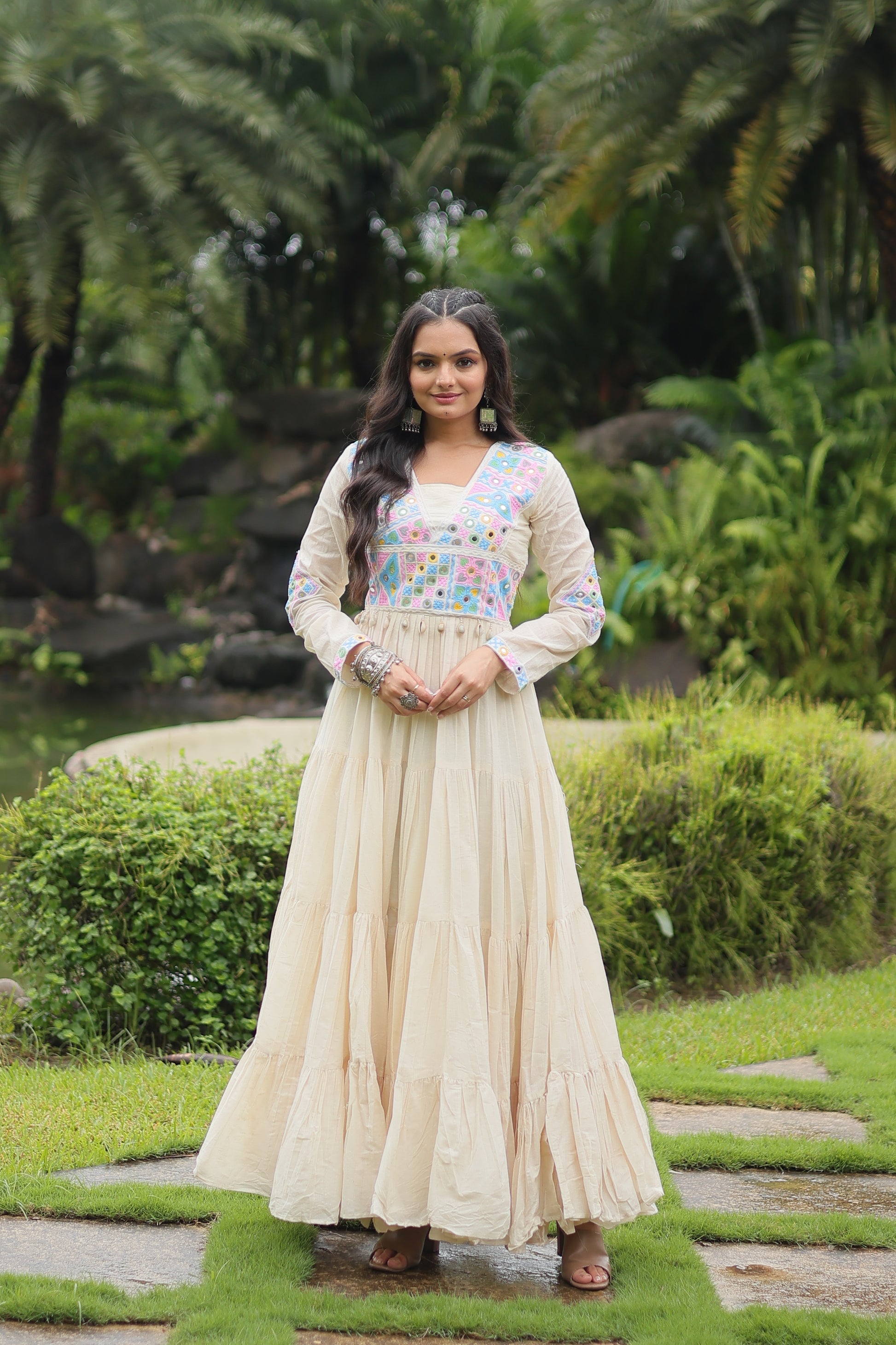 Reeva white pure cotton embroidered Anarkali gown